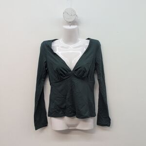 Victoria Secret Pink Ruched Long Sleeve Tee Medium Deep Forest